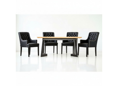 Modernen ovalen Iesszëmmerdësch Designer schwaarz Chesterfield Still 7-Deeler Set