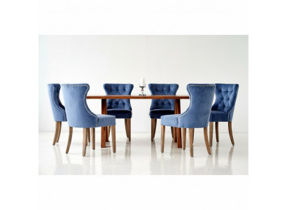 Rechteckegen Holzdësch Designer x6 Chesterfield Blo Still 7tlg. Iessgrupp