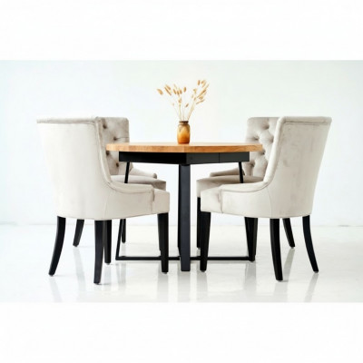 Iessensemble Dësch + 4 Chesterfield Still Stiller Holz Sëtz Polster Ensemble