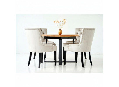 Iessensemble Dësch + 4 Chesterfield Still Stiller Holz Sëtz Polster Ensemble