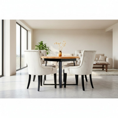 Design Iesszëmmer Dësch + 6 Chesterfield Lehnstill Sëtz Grupp Still