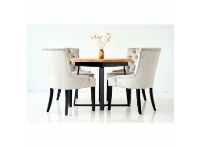 Design Iesszëmmer Dësch + 6 Chesterfield Lehnstill Sëtz Grupp Still