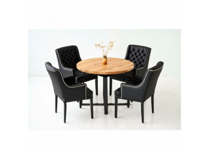 Iesszëmmer-Set Dësch + 4 Chesterfield Still Stull Holz Sëtz Polster Set
