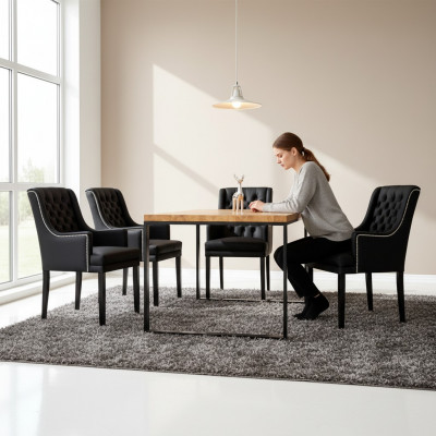 Iesszëmmer Dësch + 4 Chesterfield Still Luxus Iesszëmmer Grupp 5tlg. Set