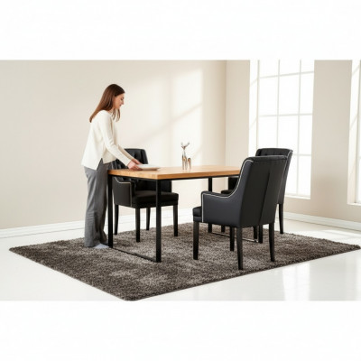 Braun Metallgestell Iesszëmmer Dësch Designer x6 Chesterfield Polsterstill 7tlg. Set