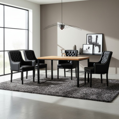 Braun Metallgestell Iesszëmmer Dësch Designer x6 Chesterfield Polsterstill 7tlg. Set
