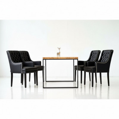 Braun Metallgestell Iesszëmmer Dësch Designer x6 Chesterfield Polsterstill 7tlg. Set
