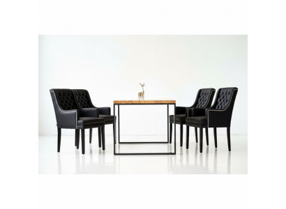 Braun Metallgestell Iesszëmmer Dësch Designer x6 Chesterfield Polsterstill 7tlg. Set