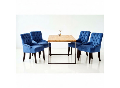 Moderne Iesszëmmer Set Designer Holzdësch mat Bloen Chesterfield Still