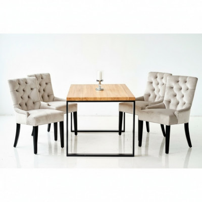 Brongen rechteckegen Iesszëmmer Dësch Modern Wäiss x6 Chesterfield Still