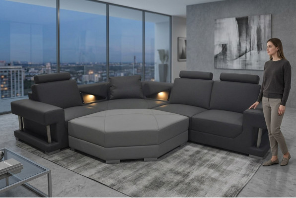 Wunnzëmmer Textil Eckcouch Polster Couch Garnitur Eckgarnitur Sofa Couchen + USB