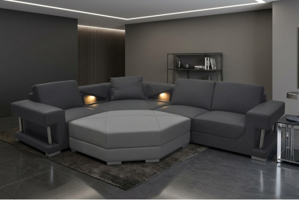 Wunnzëmmer Textil Eckcouch Polster Couch Garnitur Eckgarnitur Sofa Couchen + USB