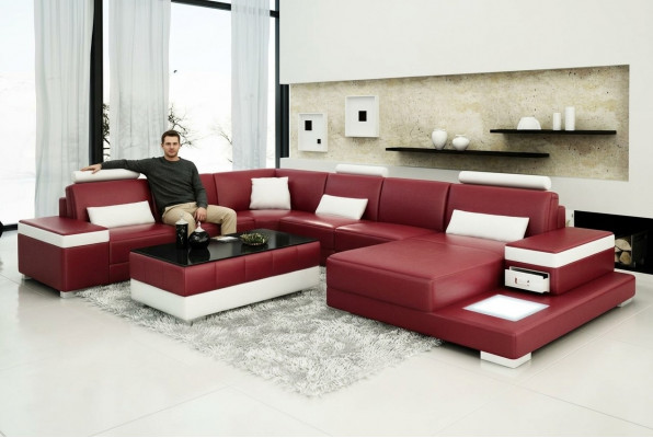 Ledercouch Couch Wunnlandschaft Eckcouch Garnitur Design Modern Nei Sofa Luucht USB