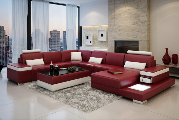 Ledercouch Couch Wunnlandschaft Eckcouch Garnitur Design Modern Nei Sofa Luucht USB