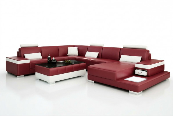 Ledercouch Couch Wunnlandschaft Eckcouch Garnitur Design Modern Nei Sofa Luucht USB