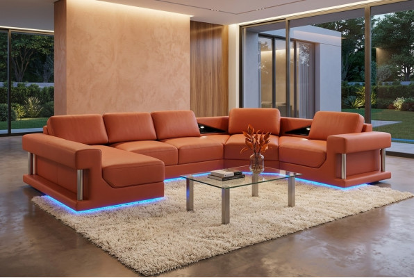 Ledercouch Wunnlandschaft Ecksofa Eck Garnitur Design Modern Sofa mat USB