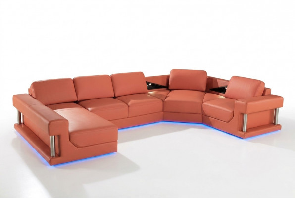 Ledercouch Wunnlandschaft Ecksofa Eck Garnitur Design Modern Sofa mat USB