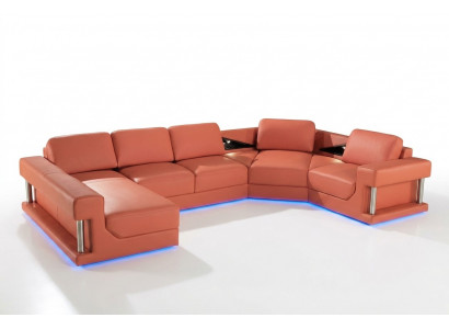 Ledercouch Wunnlandschaft Ecksofa Eck Garnitur Design Modern Sofa mat USB