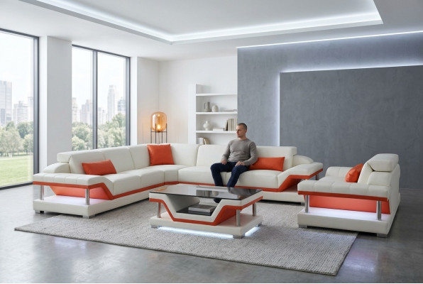 Ecksofa Sofa Eckgarnitur Couchtisch Komplett Set Sëtz Polster Eckcouch Couch USB