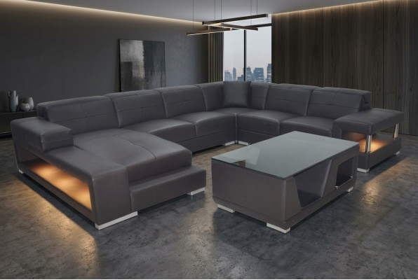 Ledersofa Ecke Wunnlandschaft Garnitur Design Modern Ecksofa Sofa U-Form mat USB