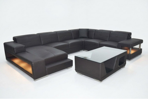 Ledersofa Ecke Wunnlandschaft Garnitur Design Modern Ecksofa Sofa U-Form mat USB