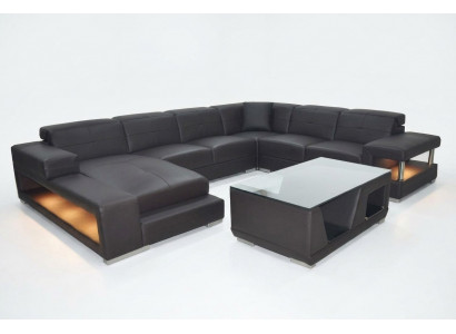 Ledersofa Ecke Wunnlandschaft Garnitur Design Modern Ecksofa Sofa U-Form mat USB