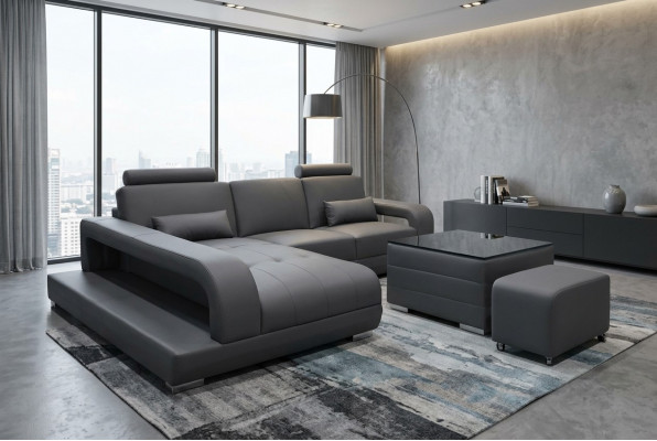 XXL Couch Lieder Wunnlandschaft Garnitur Design Modern Sofa L-Form mat USB Dësch