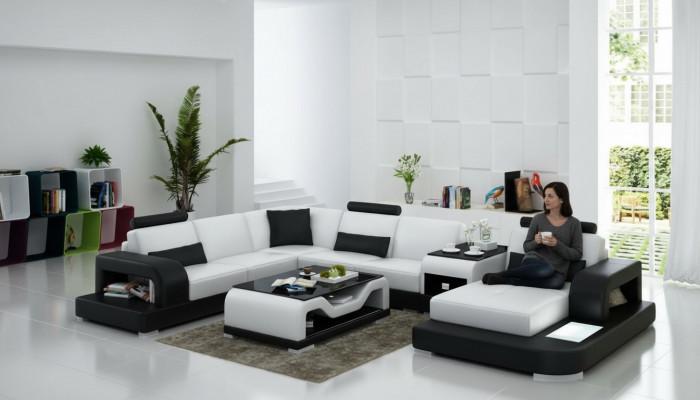 Ledercouch Couch Wunnlandschaft Ecksofa Eck Garnitur Design Modern Sofa mat USB