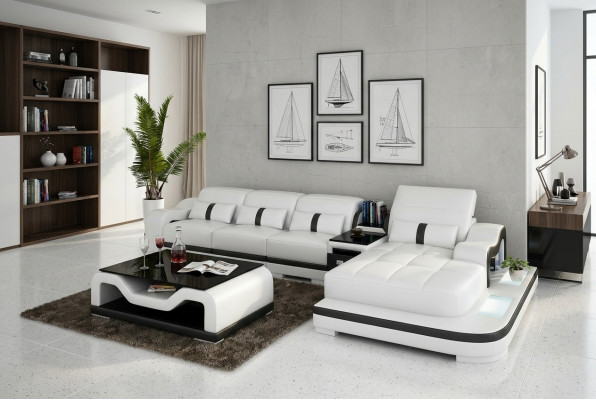 Ledersofa Couch Sofagarnitur Nei 3+2+1 Sëtzer Garnitur Design Modern Sofa +USB