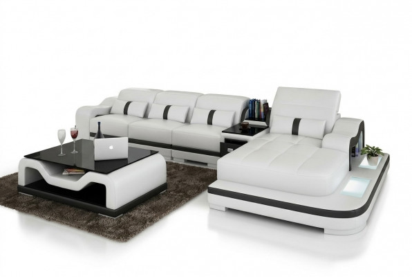 Ledersofa Couch Sofagarnitur Nei 3+2+1 Sëtzer Garnitur Design Modern Sofa +USB