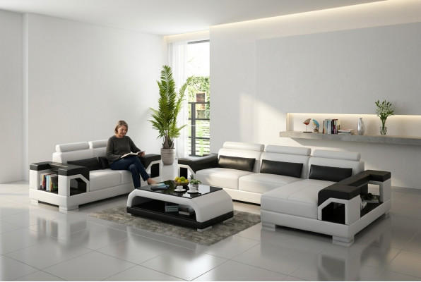 Ledercouch mat USB Wunnlandschaft Eckssofa +Fautel Eckgarnitur Design Modern Sofa