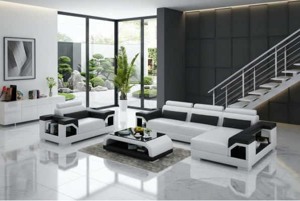 Ledercouch mat USB Wunnlandschaft Eckssofa +Fautel Eckgarnitur Design Modern Sofa