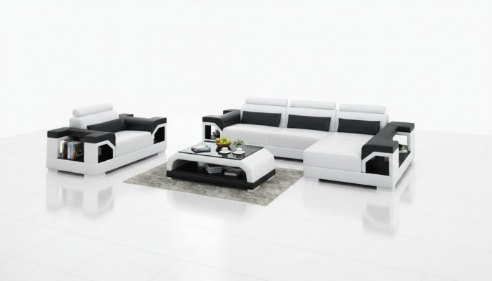 Ledercouch mat USB Wunnlandschaft Eckssofa +Fautel Eckgarnitur Design Modern Sofa