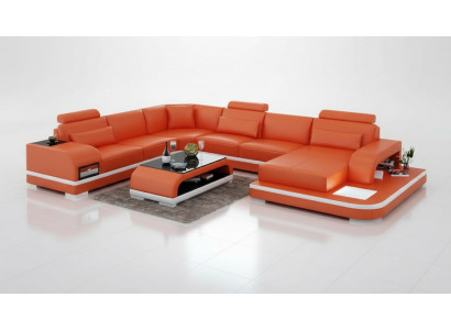 Luedercouch Canapé Wunnlandschaft Ecksofa Eck Garnitur Design Modern Sofa +USB Nei