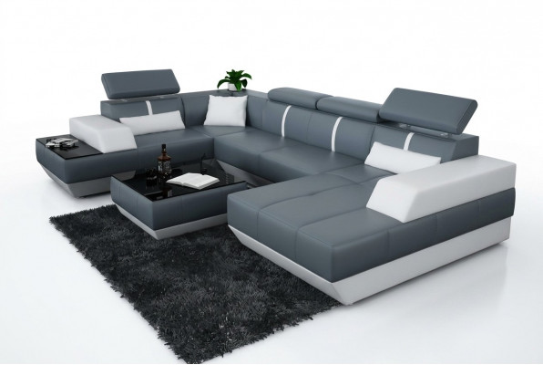 Modern Sitzgruppe Ledersofa Polster Ecksofa Sofa Couch Wunnlandschaft K5015 + USB