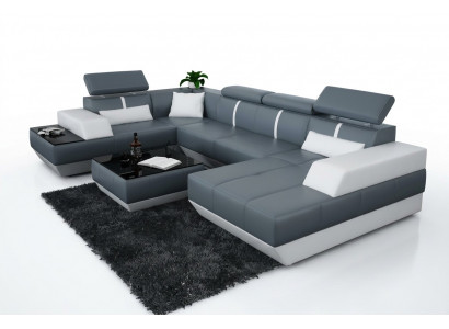 Modern Sitzgruppe Ledersofa Polster Ecksofa Sofa Couch Wunnlandschaft K5015 + USB