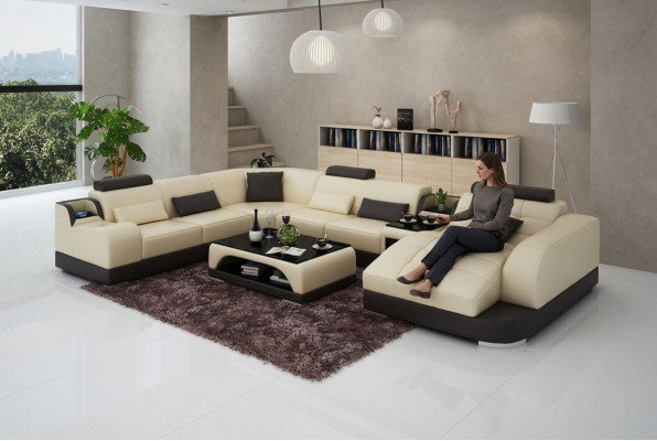 Eckgarnitur Lieder Sofa Wunnzëmmer Wunnlandschaft Polstereck Sëtzgruppen +USB