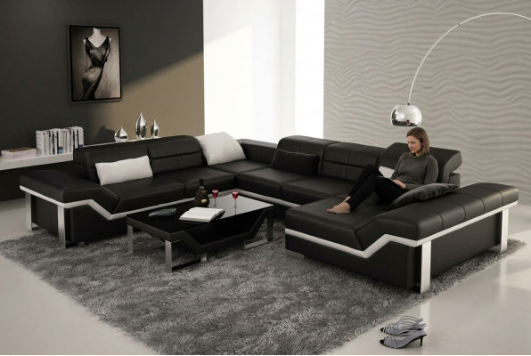 Modern Sëtzeck Ledersofa Ecksofa Sofa Polster Couch Wunnlandschaft K5007 + USB