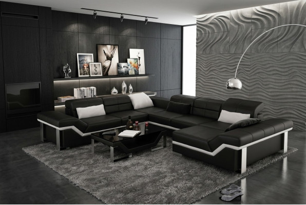 Modern Sëtzeck Ledersofa Ecksofa Sofa Polster Couch Wunnlandschaft K5007 + USB