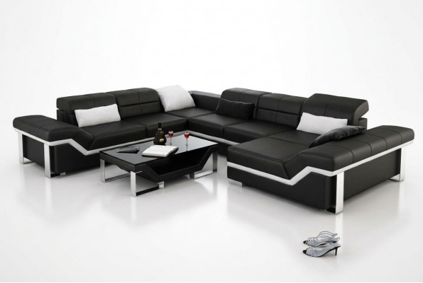 Modern Sëtzeck Ledersofa Ecksofa Sofa Polster Couch Wunnlandschaft K5007 + USB