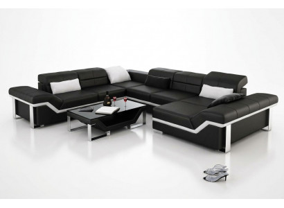 Modern Sëtzeck Ledersofa Ecksofa Sofa Polster Couch Wunnlandschaft K5007 + USB