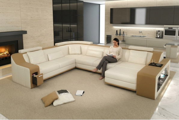 Moderne Sitzeck Ecksofa Sofa Polstersofa Ledereckgarnitur Wunnlandschaft USB