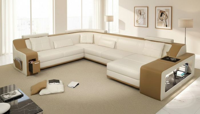 Moderne Sitzeck Ecksofa Sofa Polstersofa Ledereckgarnitur Wunnlandschaft USB
