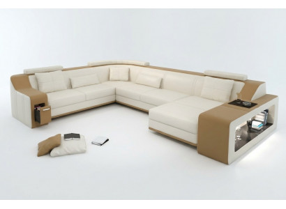 Moderne Sitzeck Ecksofa Sofa Polstersofa Ledereckgarnitur Wunnlandschaft USB