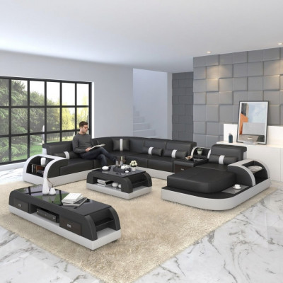 Luxus Wunnlandschaft Canapé Polster U Form Eckgarnitur Ecksofa Canapé XXL Grouss + USB