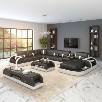 Luxus Wunnlandschaft Canapé Polster U Form Eckgarnitur Ecksofa Canapé XXL Grouss + USB
