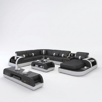 Luxus Wunnlandschaft Canapé Polster U Form Eckgarnitur Ecksofa Canapé XXL Grouss + USB