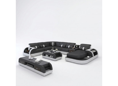Luxus Wunnlandschaft Canapé Polster U Form Eckgarnitur Ecksofa Canapé XXL Grouss + USB