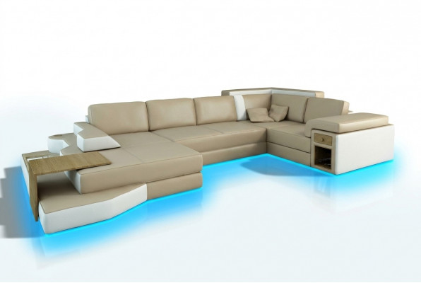 XXL Design Wunéckgarnitur grousse Canapé mat USB Couch Wunnlandschaft U Form Lieder Textil Eck