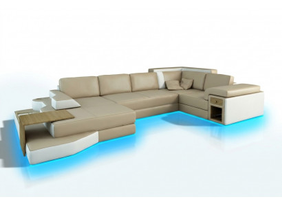 XXL Design Wunéckgarnitur grousse Canapé mat USB Couch Wunnlandschaft U Form Lieder Textil Eck